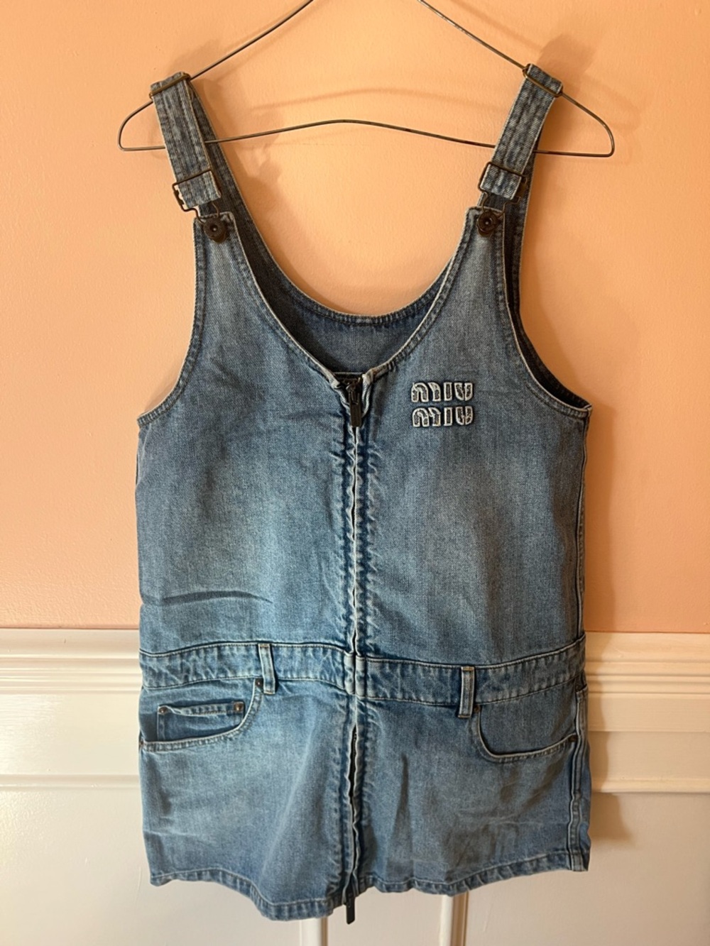 Miu Miu Denim Zip-Front Pinafore mini Dress jumper Coachella sold out rare luxe - Picture 5 of 12